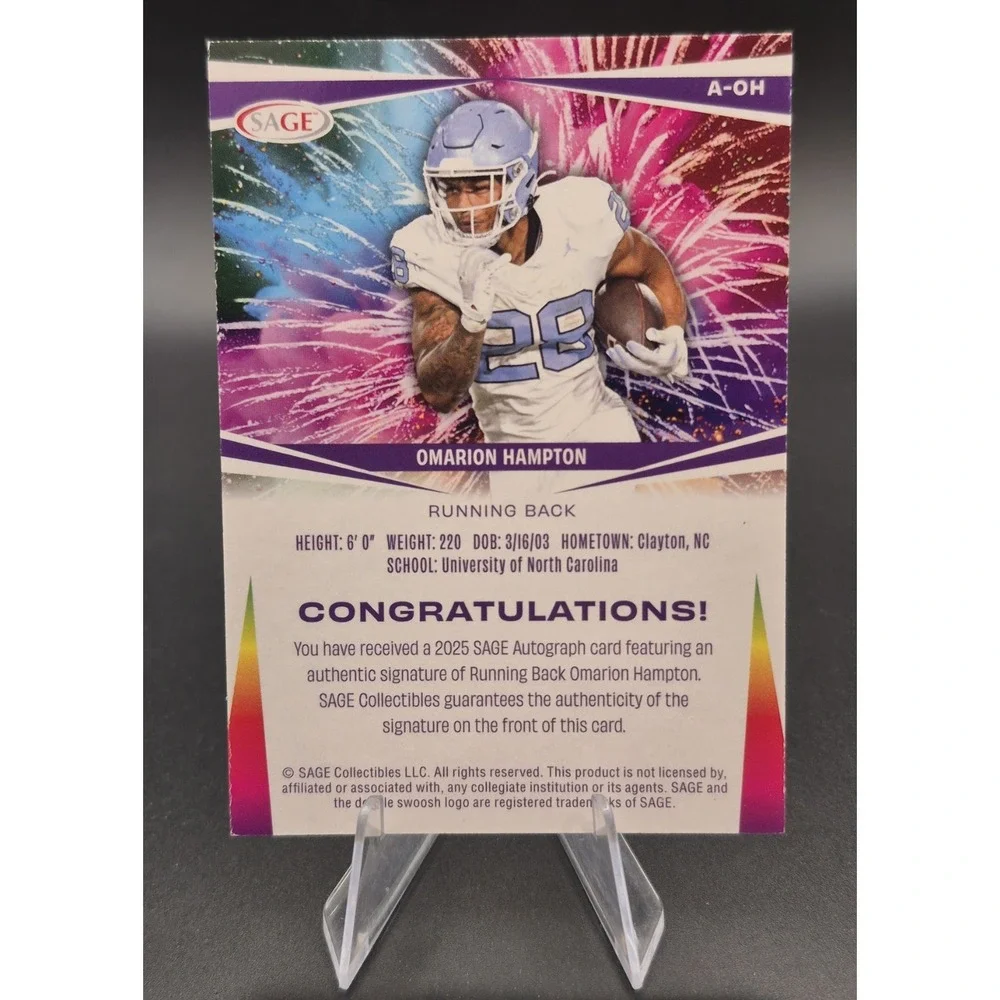 2025 Sage HIT Omarion Hampton A-OH Aspire Rookie Autograph Red Foil RC AU